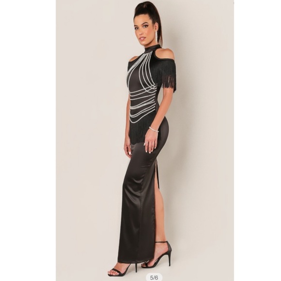 Wow Couture Cold Shoulder Fringe Crystal Dress - Picture 4 of 5